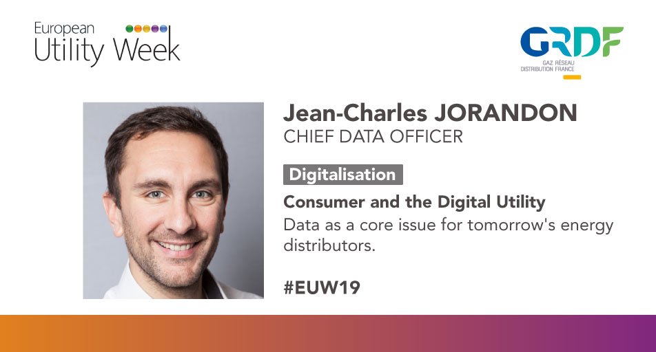 GRDF's tweet photo. .@JCJorandon, Chief Data Officer introduces #GRDF, main French #NaturalGas distribution operator:
-> largest network in Europe
-> serving 11M customers
->77% of the French population covered by GRDF network

#EUW19 #Data #biomethane #CleanEnergyEU #IoT https://t.co/2pPI5ha3tu