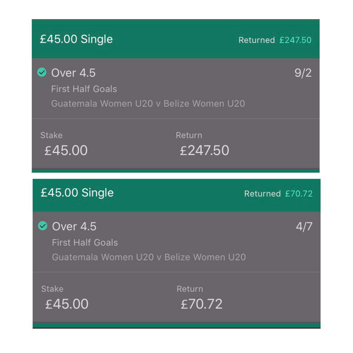 Barndoor22's tweet photo. @InsaneTipz Wow 👀I got an email from 365 this morning saying odds were wrong on this bet..I thought 4/7 was a low as I got on late but forgot to call them to check so Brucey bonus 365 said in the email the odds were wrong &amp; they were 9/2 so I got a big £247.50 added to my balance😍🔥 https://t.co/1Usk6BhJxe