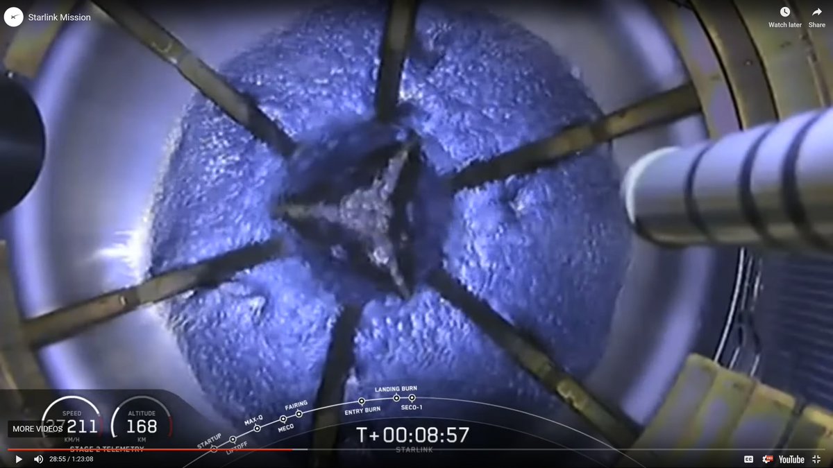 Stimpy3D's tweet image. Does anyone know what view this is? It shows up briefly in the @SpaceX livestream from yesterday&apos;s launch just after 1st stage touchdown. The blue substance appears to behave like a fluid for the few seconds this is on screen around the 29 minute mark.