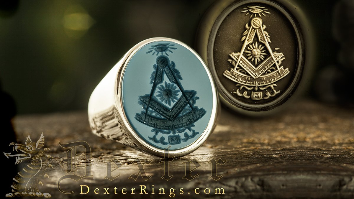 Custom Made Past Master Masonic Blue Stone Man Size Ring White and Yellow  18K Gold Plated Unique Handcrafted Design BR-16 » Uniqable Rings