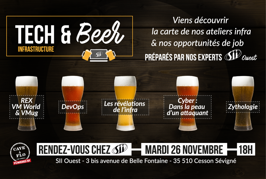 sii_ouest's tweet photo. 🍻Tu sais ou ne sais pas ce qu’est la #zythologie
⚙️Viens rencontrer nos experts infra/virtu/DevOps/Cyber
🗓️Mardi 26 novembre à 18h
🕟Ateliers Tech #infrastructure - 20 min 
#TechAndBeerBySII #TechnicalVibesAreContagious @GroupeSII 

✅Inscription ici => https://t.co/i7Ft7ftj0r https://t.co/glMUpprQmq