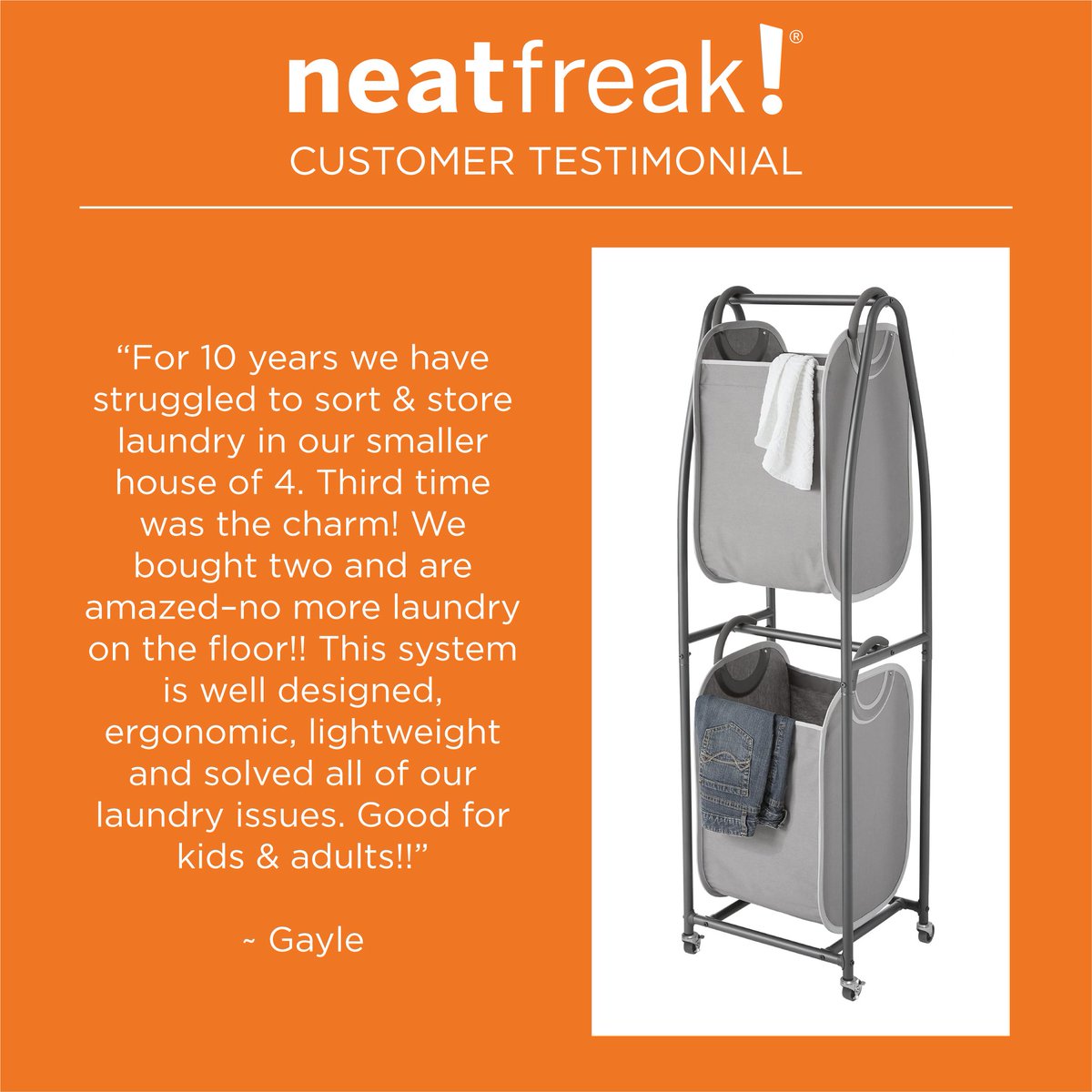Another 5-star review for the neatfreak! 2-Tier Vertical Sorter.  Check it out on ow.ly/R0c850x3JU7

#TestimonialTuesday #FiveStarReview #LaundrySorter
