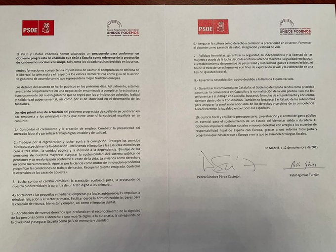 Preacuerdo para un Gobierno progresista.