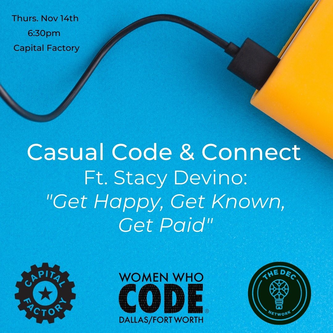 WWCodeDFW's tweet image. Don't let the waitlist stop you from RSVPing for our Thursday #codeandconnect in #downtowndallas! Hear from our WWCode DFW Advocate @DoesitPew on how to "Get Happy, Get Known, Get Paid"!
RSVP here 👉  meetu.ps/e/Gn7b6/yYlvn/d
#womenwhocode #womenintech #codenewbie