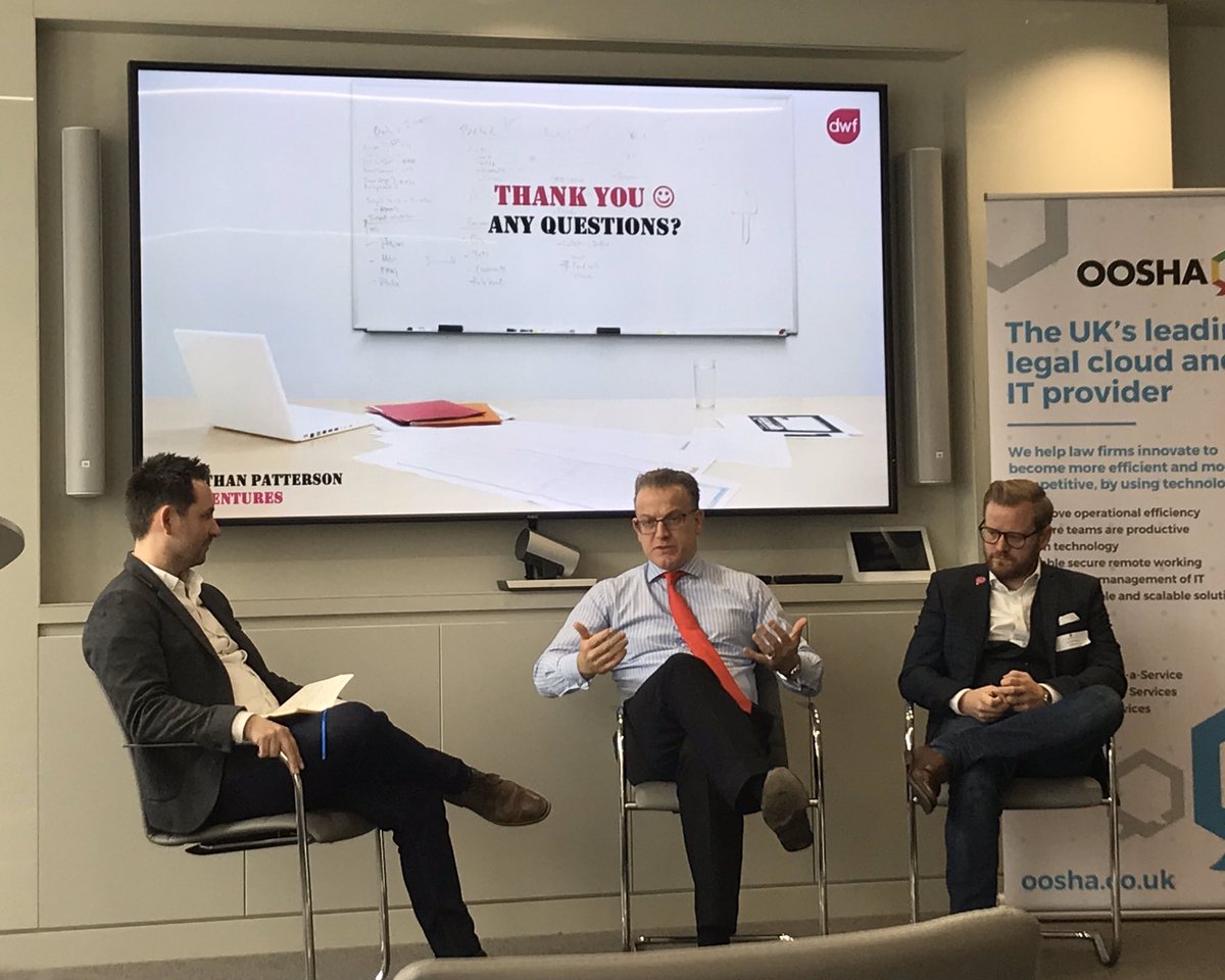 CharlotteWard35's tweet photo. Great presentations this morning from @DerekSouthall and @pattersonJP! Lots of ideas flying around about legal innovation. Thanks @OoshaLtd! https://t.co/JiYTVbADKX