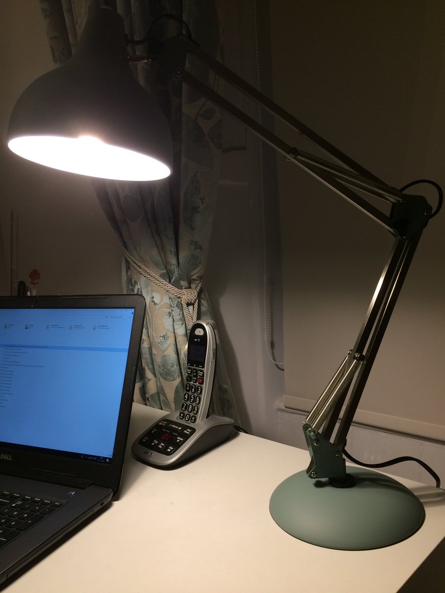 georgiawrites's tweet photo. New desk lamp. Where the magic happens 🤣 #amwritingromance #cozy Thank you #amoslighting #topsham https://t.co/A2TxfqZhXL