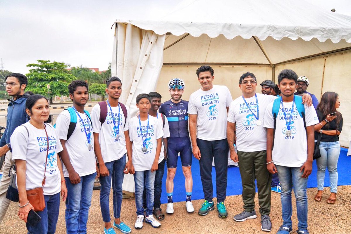 anilkumble1074's tweet photo. Was great to cycle on the roads of Bengaluru after many years; to raise diabetes awareness for #WorldDiabetesDay. Inspiring to ride beside @braisdacal from @teamnovonordisk, a global all-diabetes cyclist team; along with @deepolice12 &amp; @svane_freddy.
#PedalsChangingDiabetes https://t.co/JR3TytTUSL