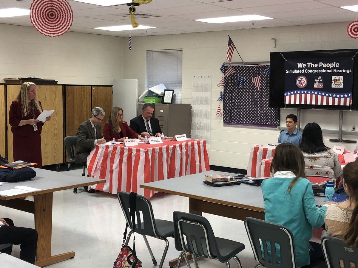 BRMSbulldogs's tweet photo. Welcome Dr. Williams, Representative Wexton, and Director Slevin as Judges for our Simulated Congressional Hearings. Great panel of experts! #lcps19, @VMSAtweets @BRMSbulldogs @pbenalayat @Waydebyard_lcps @ewilliams65 https://t.co/fvTLMdzmtZ