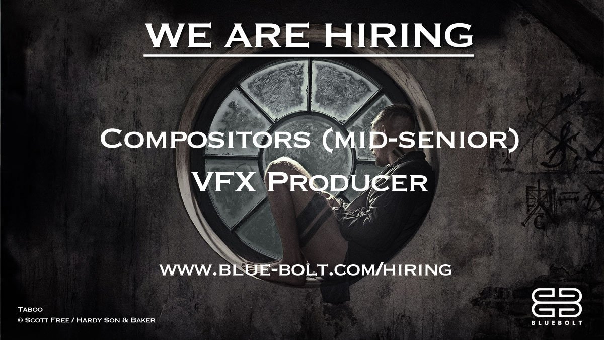 We are hiring mid-senior level Compositors and VFX Producers to join our growing #VFX team! Please visit blue-bolt.com/hiring for more info on these roles and to apply.
