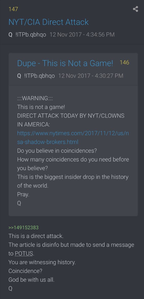 This is a direct attack.The article is disinfo but made to send a message to POTUS.You are witnessing history.Coincidence?God be with us all.Q7/