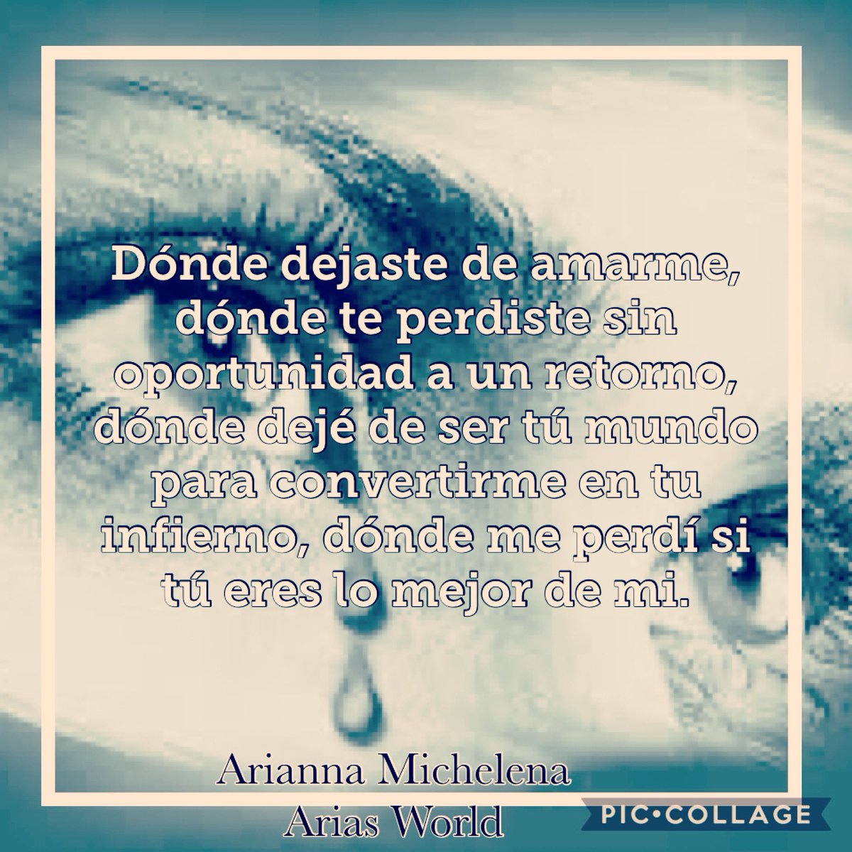 WorldArias's tweet photo. Dónde dejaste de amarme, dónde te perdiste sin oportunidad a un retorno, dónde dejé de ser tú mundo para convertirme en tu infierno, dónde me perdí si tú eres lo mejor de mi. #escritos #escritosdeamorydesamor #felizdia #notedetengas #vida #escritora https://t.co/6PefqmZNsW