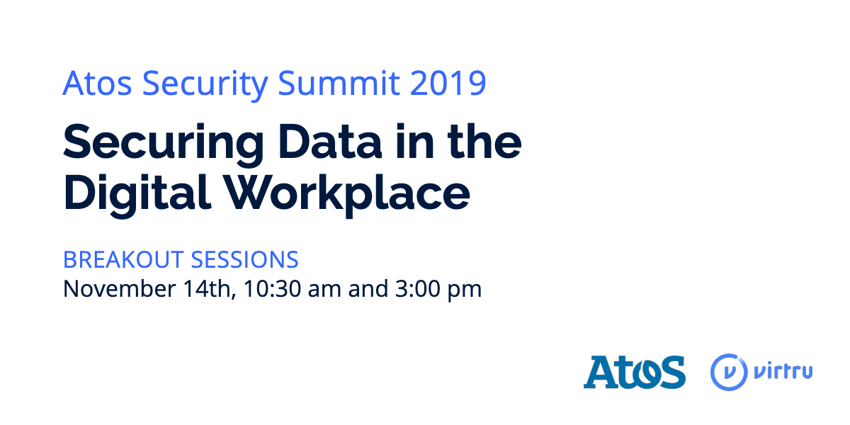 virtruprivacy's tweet photo. [#AtosSecuritySummit] Our team is in Paris and ready to chat #Security in the Digital Workplace! Join one of our breakout sessions to learn more about our joint solution with @Atos / @Atos_Security https://t.co/ILfzghd3jL