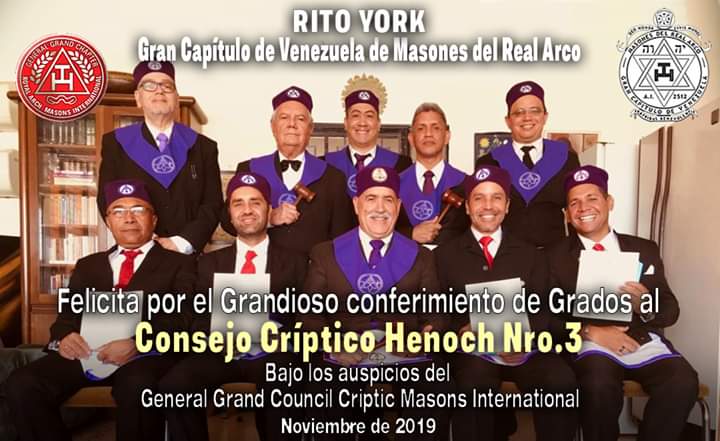 grancapitulo_ve's tweet photo. Desde el #GCVMRA queremos dar una felicitación muy fraternal a los  QQ:.HH:. y CC:. por el Grandioso Conferimiento de Grados al Consejo Críptico Henoch Nro. 3 del Or:. de #PuertoOrdaz, bajo los auspicios del General Grand Council Criptic Masons International

#RitoYork #masonería https://t.co/Vmi7QPneQP