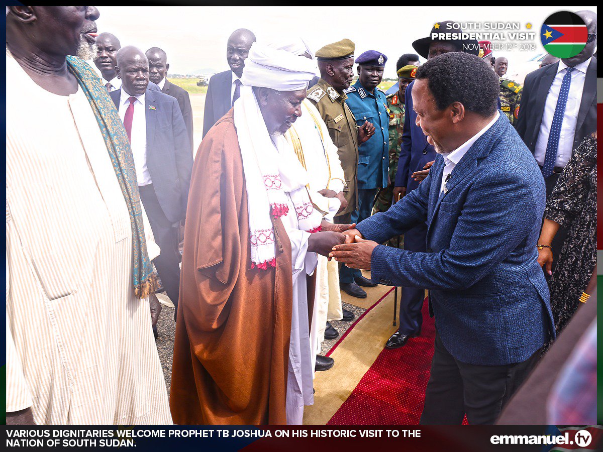 SCOANTBJoshua's tweet image. HAPPENING NOW: Prophet TB Joshua has arrived in the nation of South Sudan upon the invitation of President Salva Kiir Mayardit.