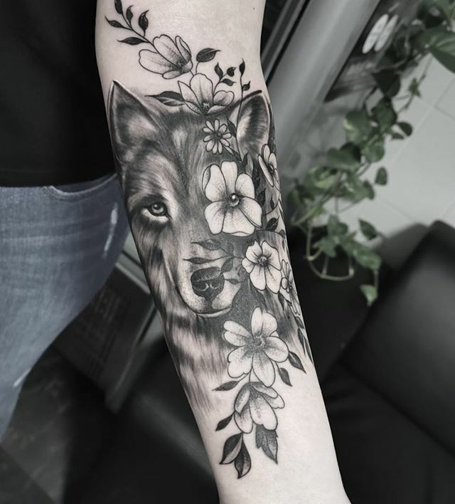 Tattoo tagged with animal back black and grey flower wolf   inkedappcom