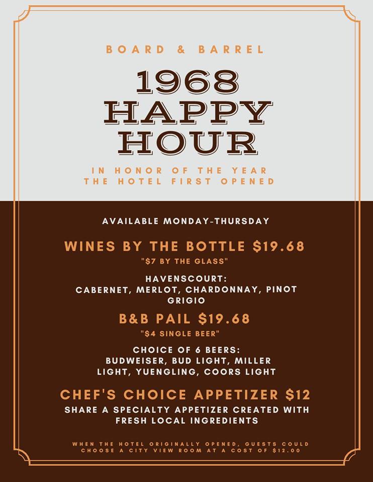 It's one of the best days of the year to go bar-hopping. #NationalHappyHourDay occurs every Nov. 12, and, to coin Shakespeare, "Therefore, my lords, omit no happy hour/that may give furtherance to our expedition."  #BeSafe

Come explore our menu <a href="/BoardnBarrel/">Board and Barrel Restaurant</a>!