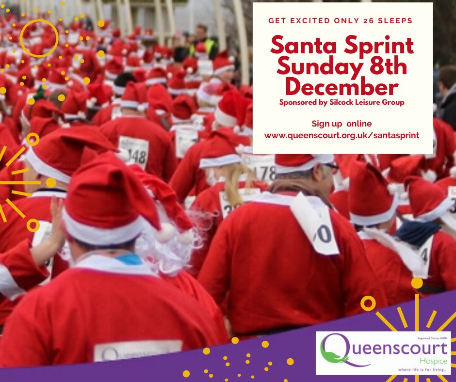 QCHospice's tweet photo. Santa Sprint is back &amp; it's our 10th Year. Join in the festivities with hundreds of Santas &amp; help raise funds for Queenscourt Hospice. This year's event has kindly been sponsored by @SilcockLeisure. Let's make it the biggest yet > https://t.co/TSQUV6Quw6 🎅🤶#BizHour #Southport https://t.co/MDFUpl55IY