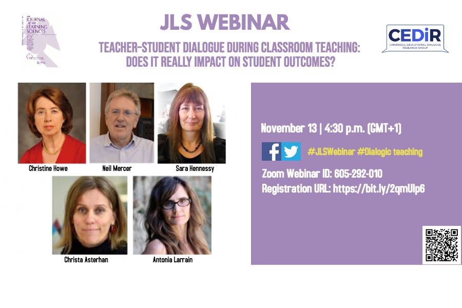 JLearnSciences's tweet photo. Join the JLS webinar on #educationaldialogue Wednesday at https://t.co/MH86091MQL. Please tweet your questions for the authors & panelists using the hashtag #JLSWebinar! There is still time to read the article at https://t.co/aGFBPyvbvV @CEDiR_Group @SaraHennessy7 @profneilmercer https://t.co/uMupazszde