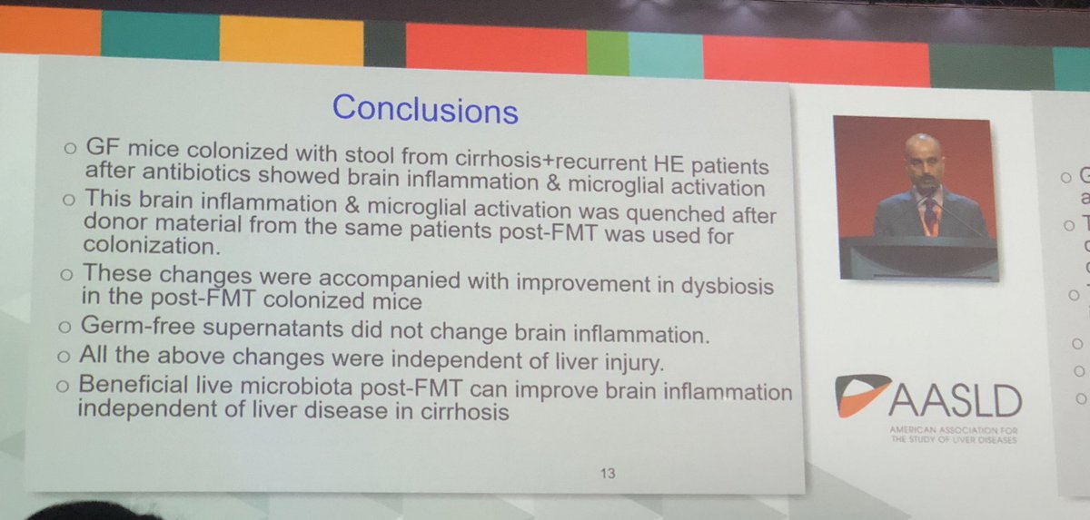 Patty Pringle Bloom, M.D. (@bloompringle) on Twitter photo Brilliant experiments by <a href="/JasmohanBajaj/">Jasmohan Bajaj</a> and co-authors👏🏻
Stool from HE patients led to brain inflammation in mice, which improved when mice were given FMT-treated stool. But NOT when given sterile supernatant.
Answering critical question: it’s the bugs that matter. #LiverMtg19 Brilliant experiments by <a href="/JasmohanBajaj/">Jasmohan Bajaj</a> and co-authors👏🏻
Stool from HE patients led to brain inflammation in mice, which improved when mice were given FMT-treated stool. But NOT when given sterile supernatant.
Answering critical question: it’s the bugs that matter. #LiverMtg19