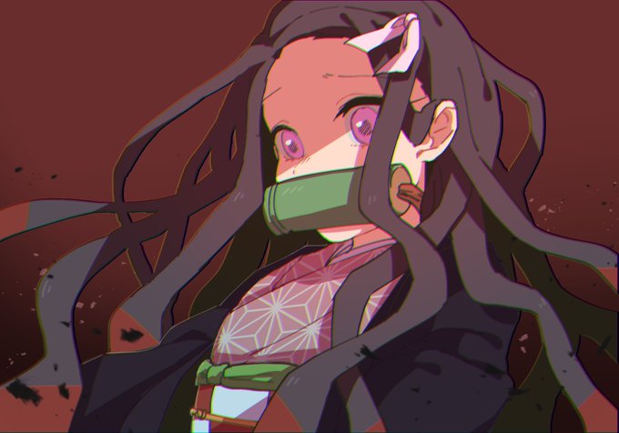 ましゅさんがTwitterに投稿した竈門禰豆子(鬼滅の刃)のイラスト。