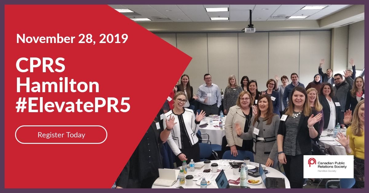 CPRSHamilton's tweet photo. CPRS Hamilton is proud to present #ElevatePR, our biannual full-day conference for communications and public relations professionals across Southwestern Ontario. Sign up today for our next conference on November 28th: https://t.co/TGnDF9wy0S https://t.co/yO2GVsZ3mE