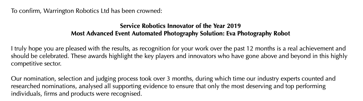 Service Robots Are Proud To Receive Such An Award For All The Teams Hard Work!

#Award #Proud #Wealth #Finance #Artificial #Intelligence #2019
