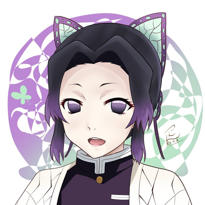 犬麦ごえんさんがTwitterに投稿した胡蝶しのぶ(鬼滅の刃)のイラスト。