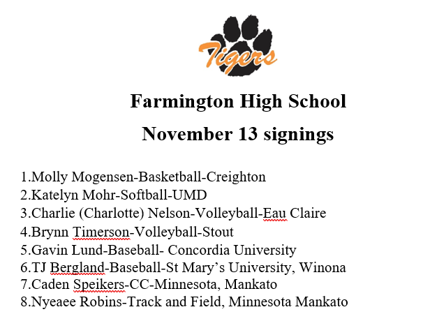 tigerfarmington's tweet photo. Congratulations to these Tiger student athletes who will be signing their letters of intent tomorrow morning to continue their athletic careers in college. https://t.co/foaEHGc63q
