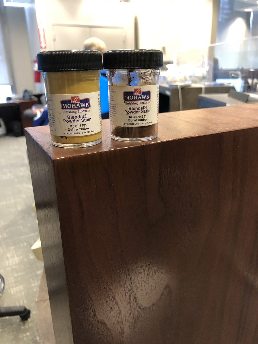 TTouchups's tweet photo. Office end panel that was damaged during installation.

We’re making thousands of carpenters look good! 

Your welcome Carpenters! 

Thank you,
@MohawkConsumer @mohawkfinishing #furniturerestoration #officerestoration #wood #furniture #touchups https://t.co/ib8q9mGvzw