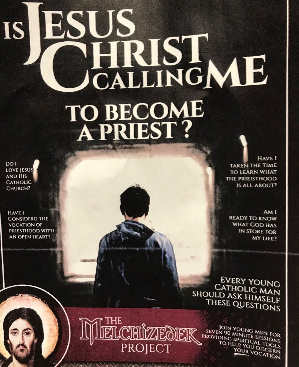 Emmaus_OLOG's tweet photo. Calling all high school men: 
Have you ever considered vocational discernment? Are you desiring to know what God wants for your life? You are invited to The Melchizedek Project, a place where young men can come to learn about discernment.
1st meeting: Monday, Dec. 2 - 6pm - OLOG https://t.co/q9vbpwIgWM