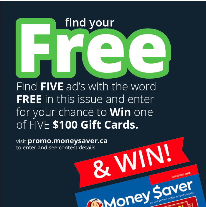 moneysaverca's tweet photo. 🚨Contest Alert!🚨 Here's your chance to WIN 1 of 5 $100.00 Visa Gift Cards! Find 5 companies that use the word FREE in the MoneySaver Magazine advertisement and enter for your chance to WIN!!  https://t.co/NOKRuhwkUK #FindYourFREE #WinMoney #Contest https://t.co/zqIzw3OjyU