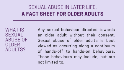 cnpea's tweet photo. We recently produced a set of fact sheets about #sexualassault of older adults (1 for caregivers, friends & families & 1 one for older adults) to help keep seniors safe, and provide useful resources and supports. #NationalSeniorsSafetyWeek #A2JProject
https://t.co/b7oaxfH6Kf https://t.co/I0zEh0d9qd