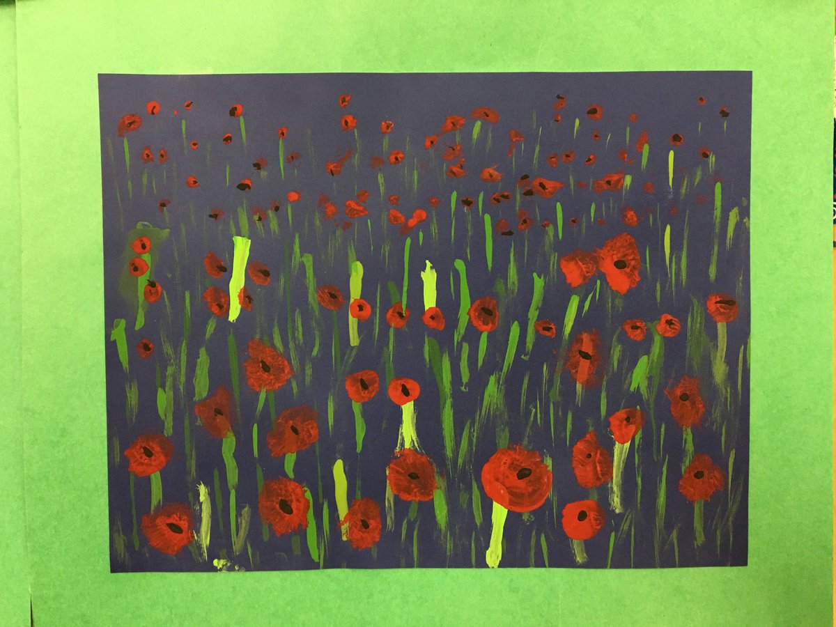 G2BSTM's tweet photo. Students learned about perspective when painting their field of poppies. We contributed our artwork to the beautiful decorations in the gym for our Remembrance Day liturgy. @ThomasMoreOCSB @LindaBouzanis #ocsbarts https://t.co/71naaGIh3e