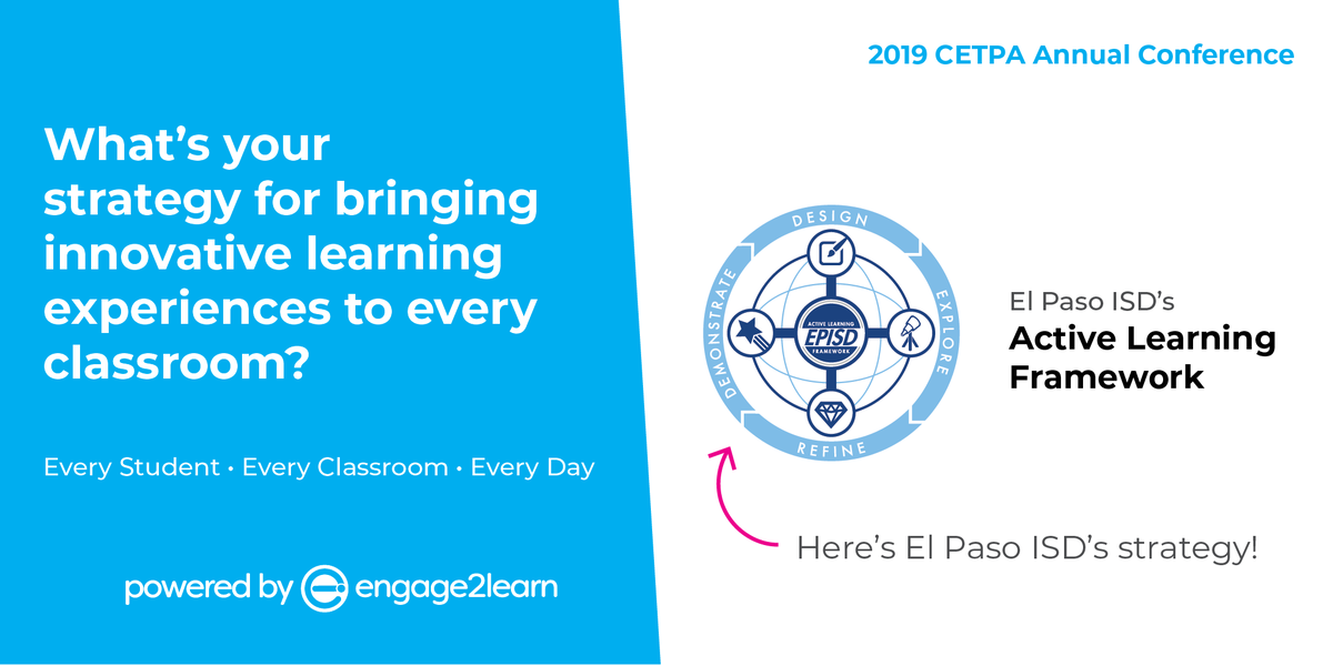 engage_learning's tweet photo. How are you ensuring that every student in every classroom benefits from your #edtech innovations? Come hear @ELPASO_ISD supt @jecabrera12 share how his district is scaling the #ActiveLearningFramework to every classroom!
Thurs. Nov 14, @9am | OC Ballroom 1 | #CETPA2019 @CETPA https://t.co/47upweb6YS