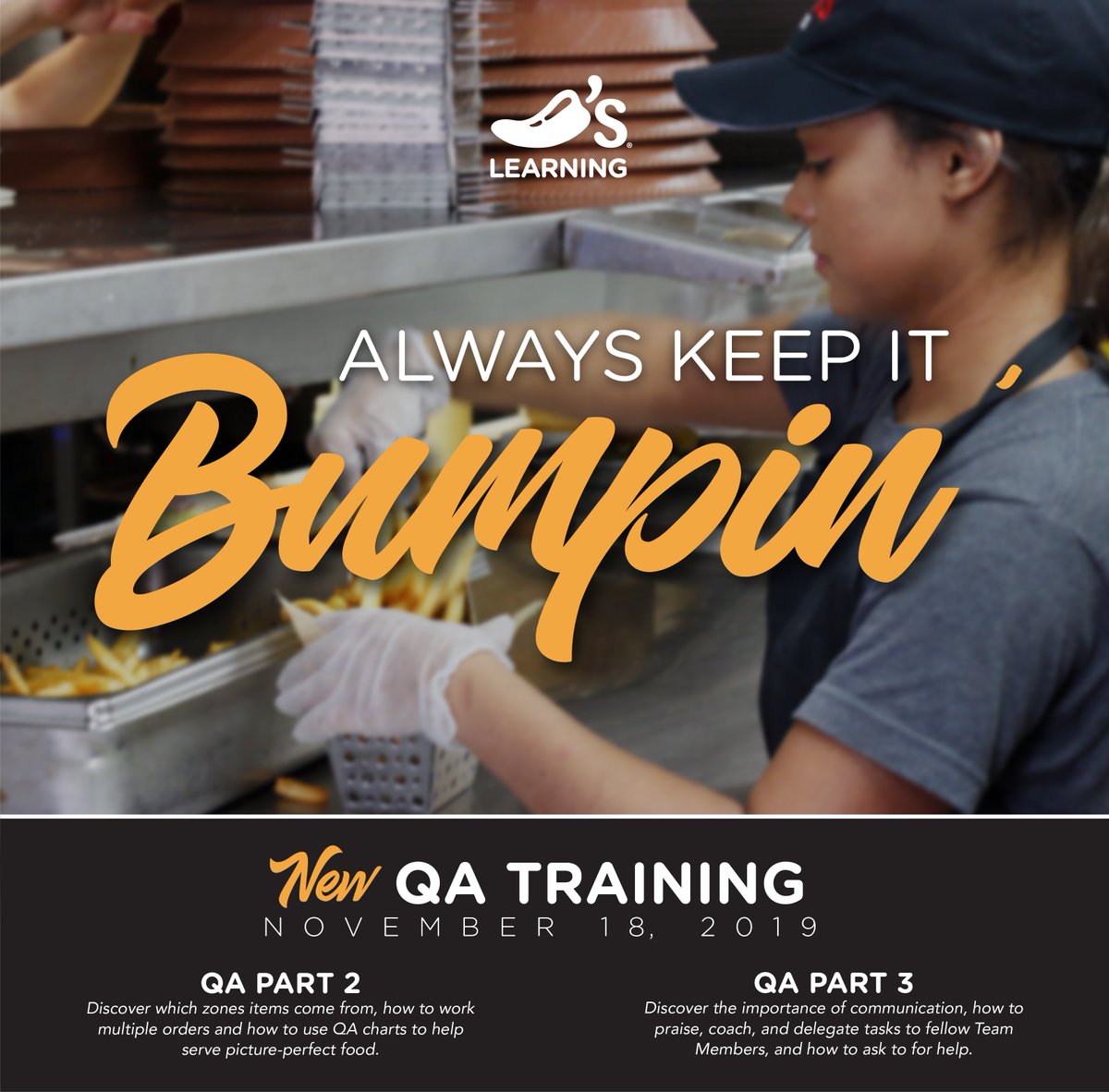 Our QAs know how to keep it bumpin'. New training to help you do your thing coming 11/18/19! #ChilisGrow