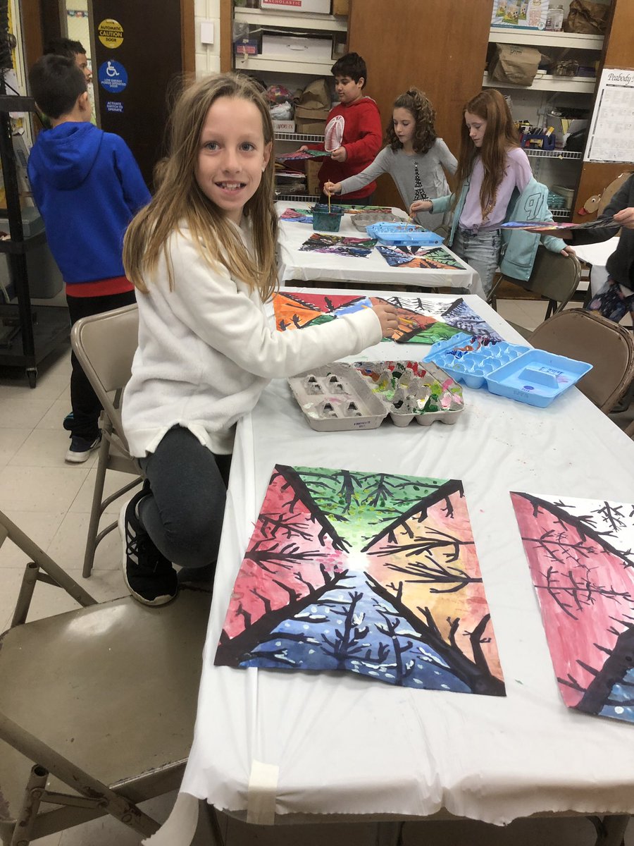 4th grade students are learning about value (manipulating light and dark shades) in watercolors. #collsedu