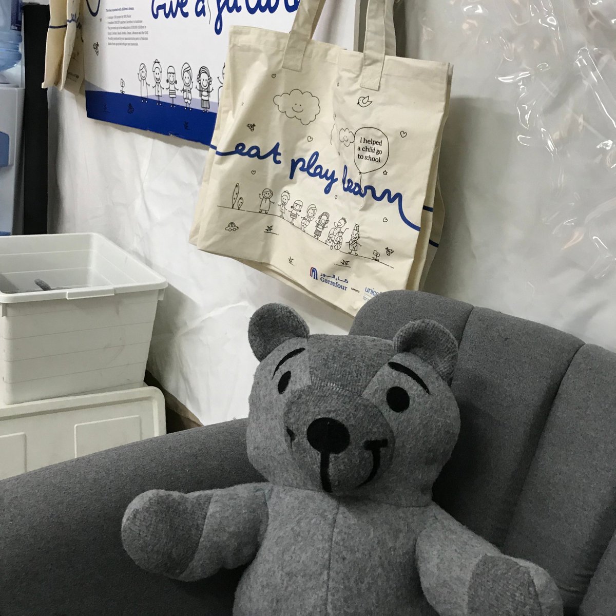 nrsrelief's tweet photo. Why does our @AidExGlobal stand feature a teddy bear? Visit us tomorrow at stand B13 to find out. Hint #circulareconomy, #Sustainability, #SDGs, #Aidex2019 https://t.co/U4p2SC8iAm