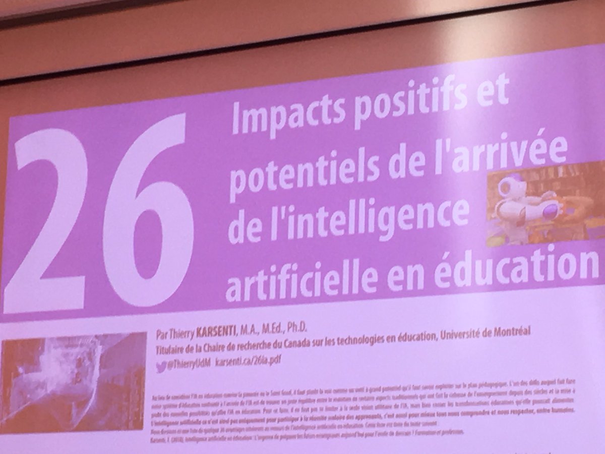 26 impacts positifs et potentiels de l’arrivée de l’IA en éducation.
#IA #FAD 
karsenti.ca/26ia.pdf