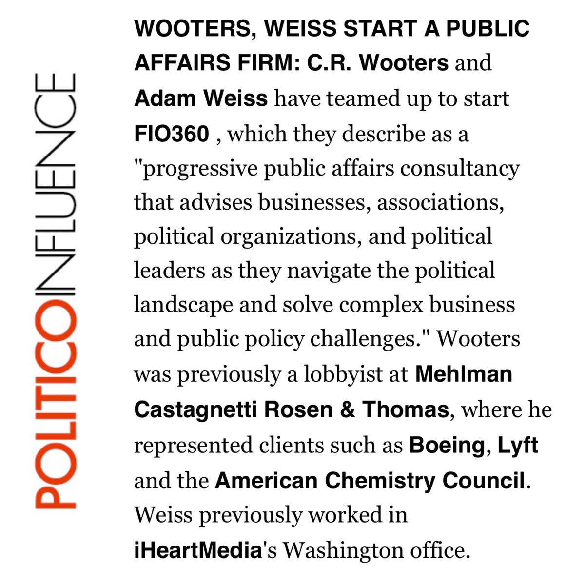 FIO360tweets's tweet photo. Thanks @theodoricmeyer  and @politico for the write up.  Ok @crwooters  and @weissthinking back to work! https://t.co/JsnFK4qrPS