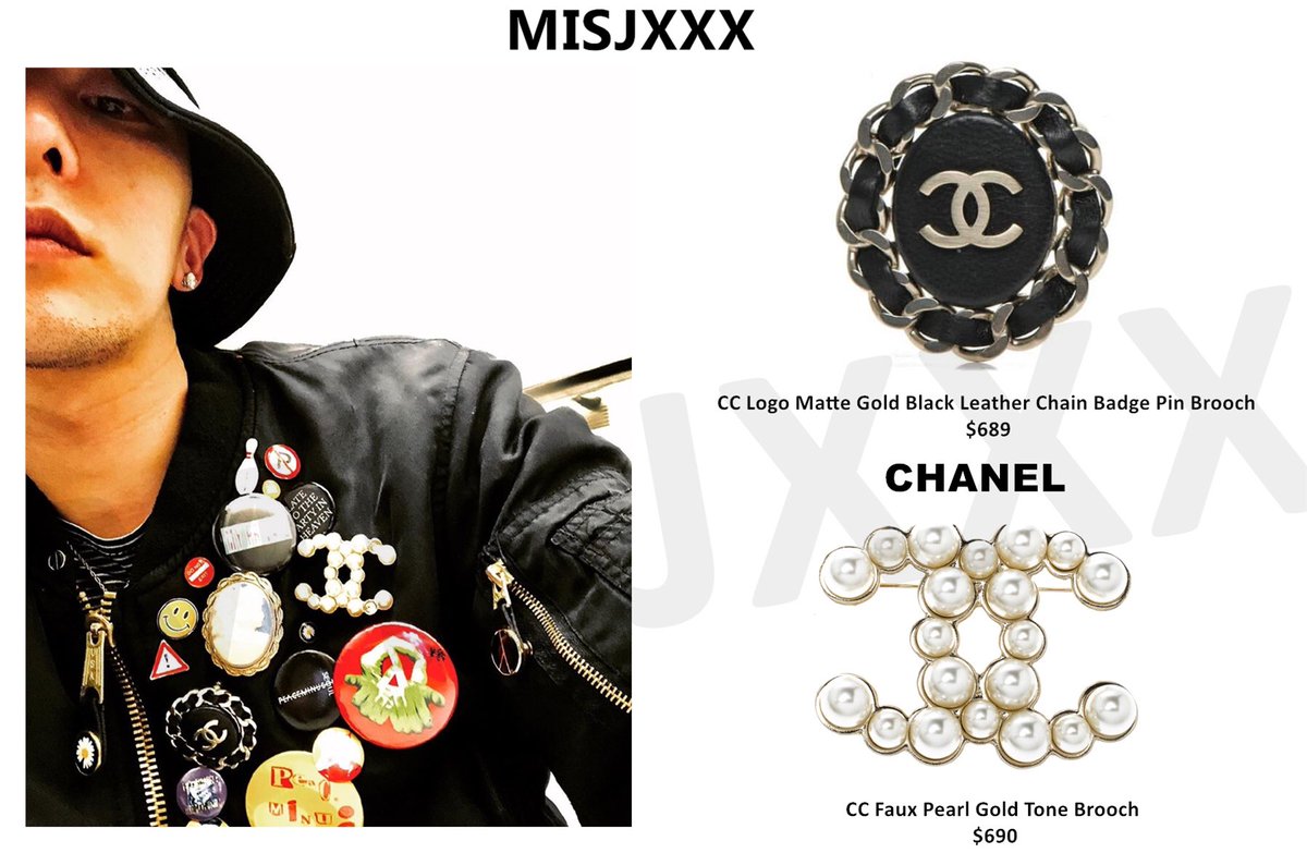 GDSTYLE on X: #GDStyle👉#Chanel CC Faux Pearl Gold Tone Brooch.($690) #CHANEL  CC Logo Matte Gold Black Leather Chain Badge Pin Brooch.($689) #gdragon #gd   / X