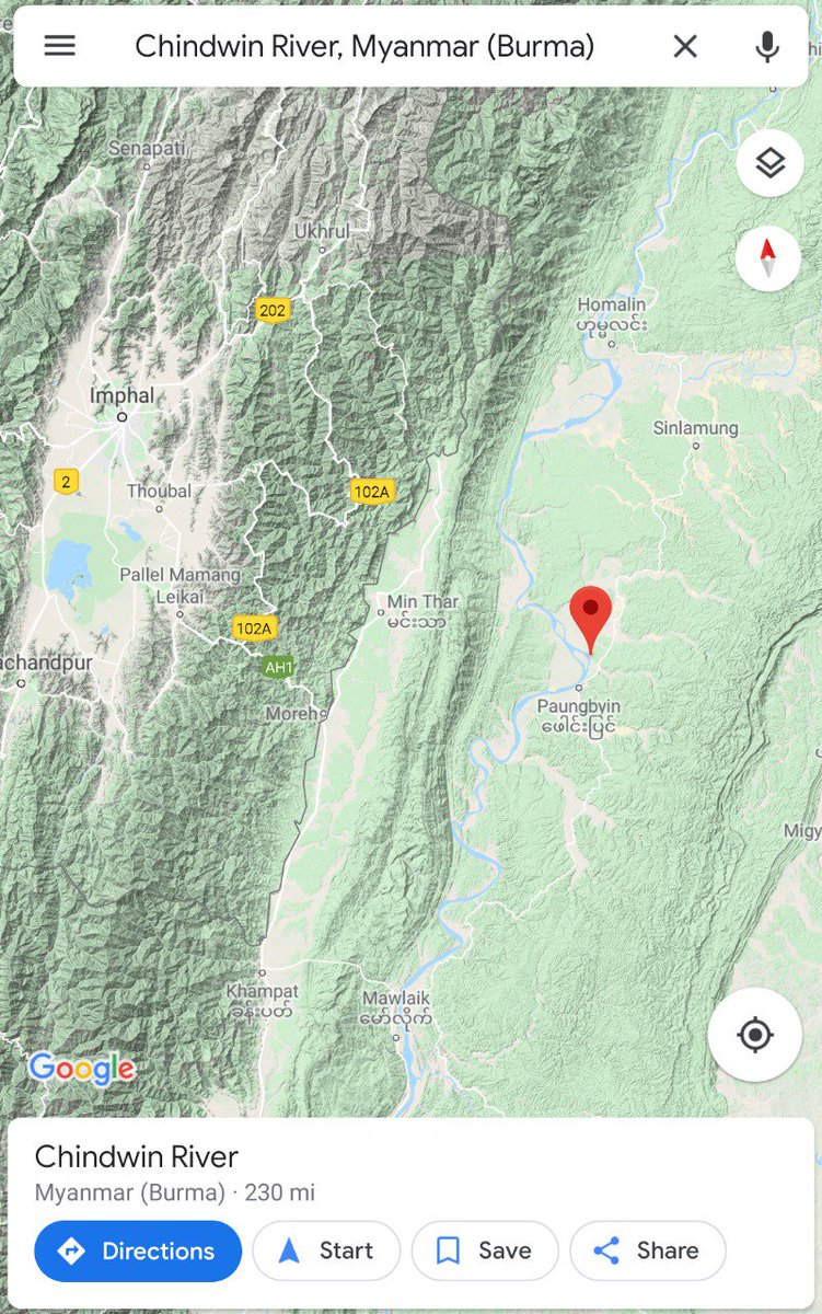 The Kabaw Valley extended somewhat to the Chindwin river in Myanmar. (I didn't get any exact territorial map of this valley). If you look at the terrain beyond the Indo-Myanmar Border, only plains predominate. Fertile plains, which could somewhat give food security to Manipur.