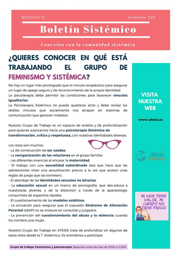 A_Atesis's tweet photo. Recién salido del horno llega nuestro boletín de noviembre.
Seguimos dando a conocer la actividad de nuestros grupos de trabajo y os informamos de todas las actividades de este mes.
#atesis #newsletter #terapiasistemica #feminismo #comunidad https://t.co/tZYbJ0AsuQ
