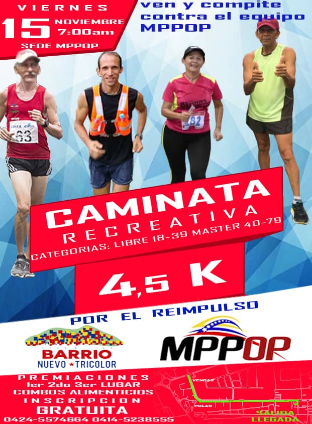 El <a href="/MppObras/">MPP Obras Públicas</a> sede barinas se complace en invitar a todos los amantes del deporte nos acompañen este viernes 15 en la realización de una caminata recreativa con el fin de darle el reimpulso a nuestra institución <a href="/lafuerzadchavez/">Argenis Chávez</a> <a href="/gobarinas/">Gobernación de Barinas</a> @Barrio_Tricolor <a href="/MVzlaBella/">Misión Venezuela Bella</a>