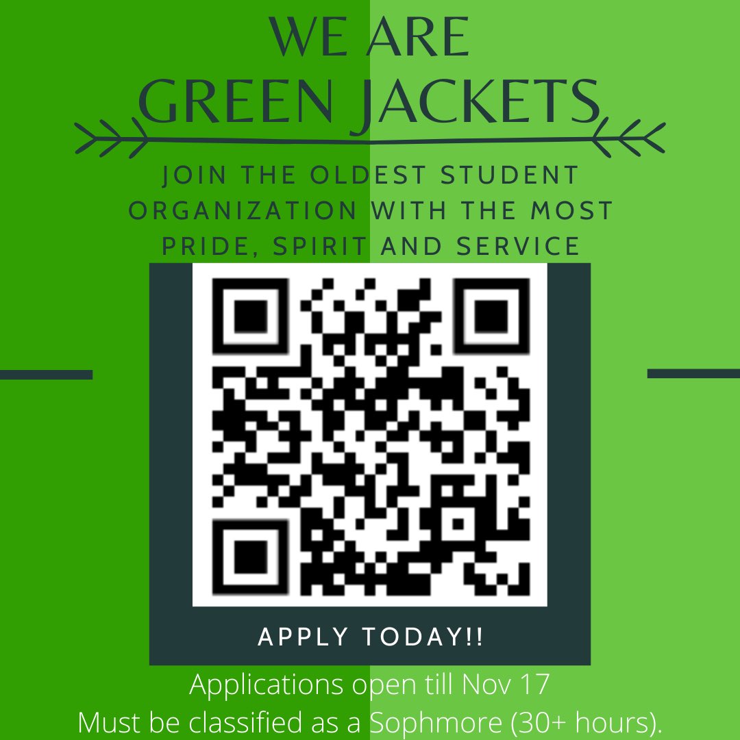 greenjacketsunt's tweet photo. Apply today to the oldest org at UNT!!!! Applications close this Sunday!!!#GMG!! https://t.co/nGgLFFeI8H