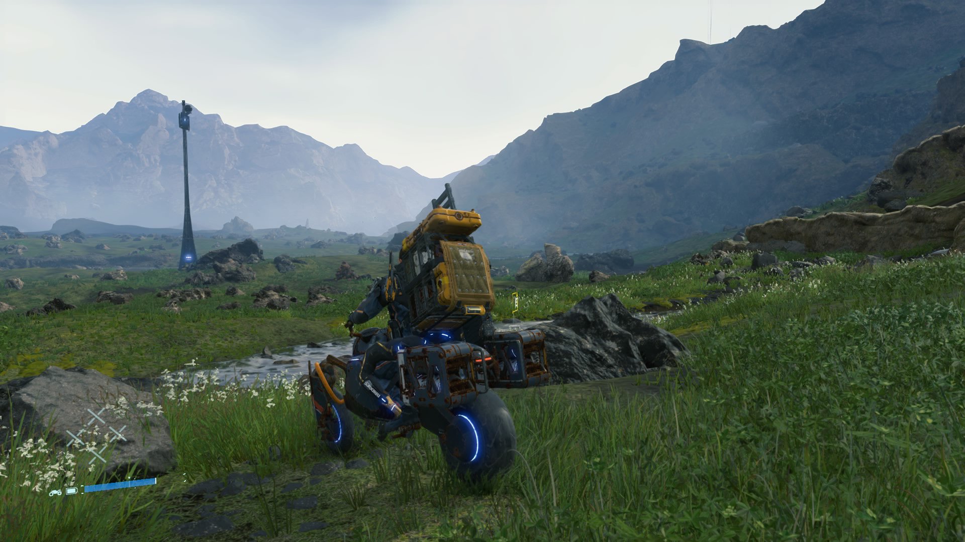 Sam can use various vehicles to traverse the world of Death Stranding