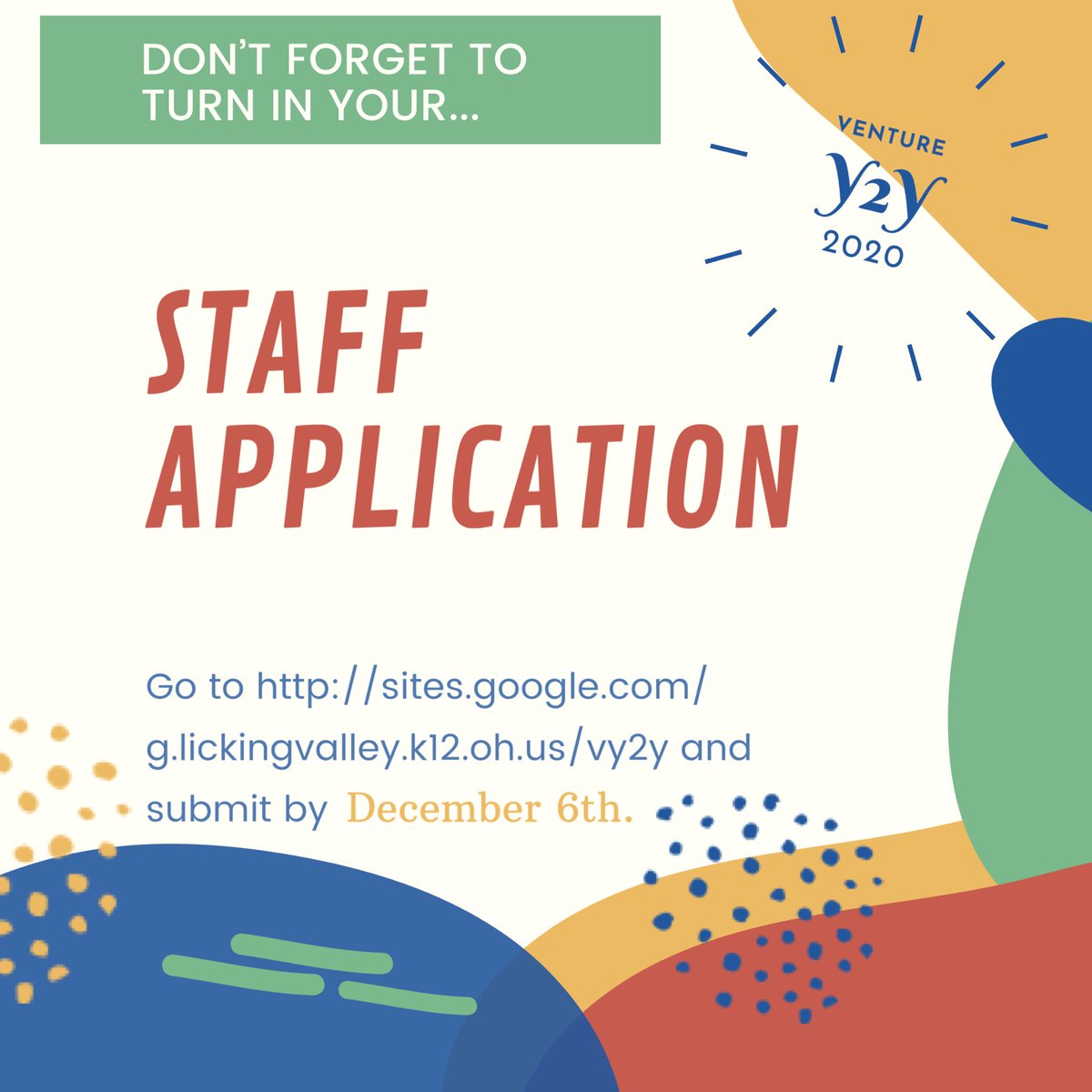 VentureY2Y's tweet photo. Don’t forget to turn in that staff app! https://t.co/PNbLBlxZYF
