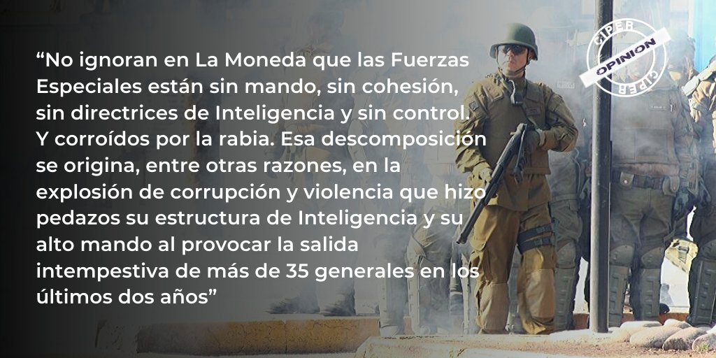 "Furia desatada en Carabineros: fuera de control y sin piloto", una columna de Mónica González, Premio Nacional de Periodismo 2019 y ex directora de CIPER 👉bit.ly/Furia-Carabine…