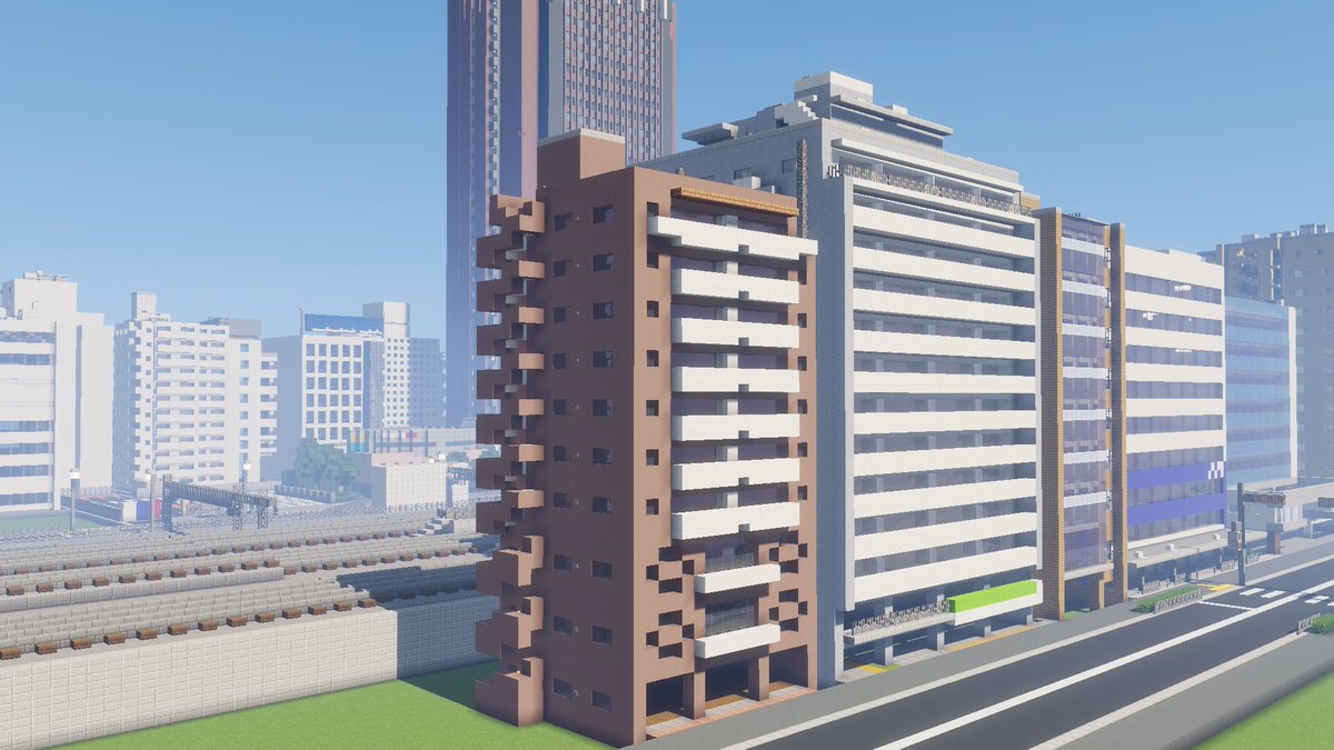 Kota マンションさらに建てました 道路の装飾作ったからか 町らしくなってきました 代々木再現 Minecraft