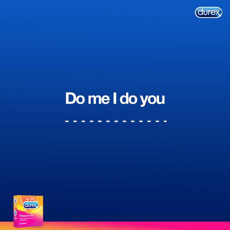 DurexNG's tweet photo. Do me I do you… complete the sentence in comment section 😉
Tap link  https://t.co/53kQB65cXh to get a pack of #PleasureMe.
#PleasureforTwo
#DurexNG
#PleasureMe https://t.co/IjcjIUJ5n7