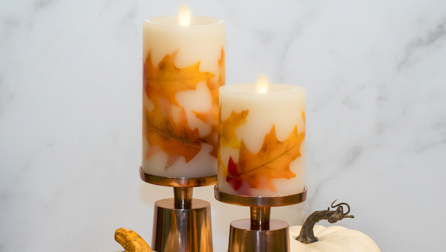 LuminaraLLC's tweet photo. Embrace the fall colors before they're gone! We love these Fall Leaf Pillars for autumn and Thanksgiving decorating. They are the perfect accent to help bring the cozy colors of the outdoors in this season. https://t.co/fTvcIpAnF1